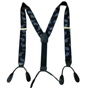 CAS Germany Black Paisley Suspenders Adjustable Y-Back Silk Leather